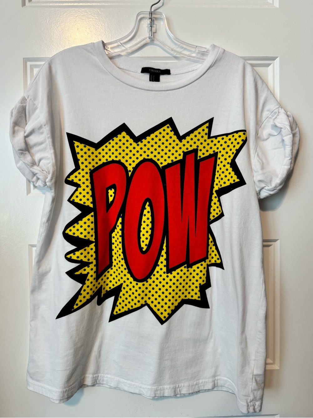 Forever 21 POW Graphic Tee Puff Sleeve Comic Pop Art White T-Shirt Small